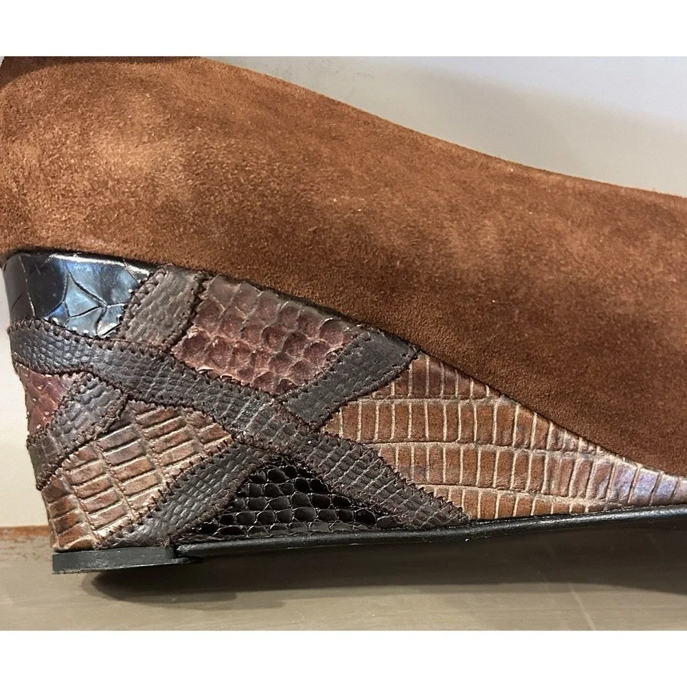 Stuart Weitzman Brown Suede Textured Mix Animal Print Wedge‎ Heel Size 7.5N